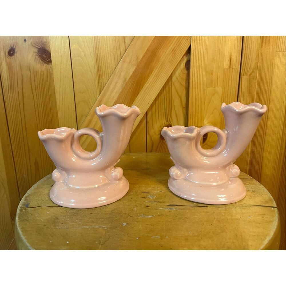 Vintage Abingdon Tiered Taper Candle Holders Stamped 575 Pink (6087)